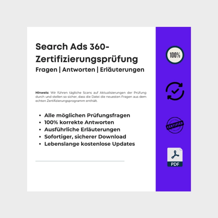 Antworten zur Search Ads 360-Zertifizierungsprüfung